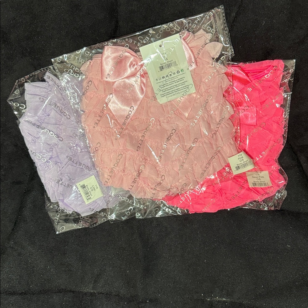 3 pairs Coquette neon pink , pink and lilac Booty Shorts size One Size brand new